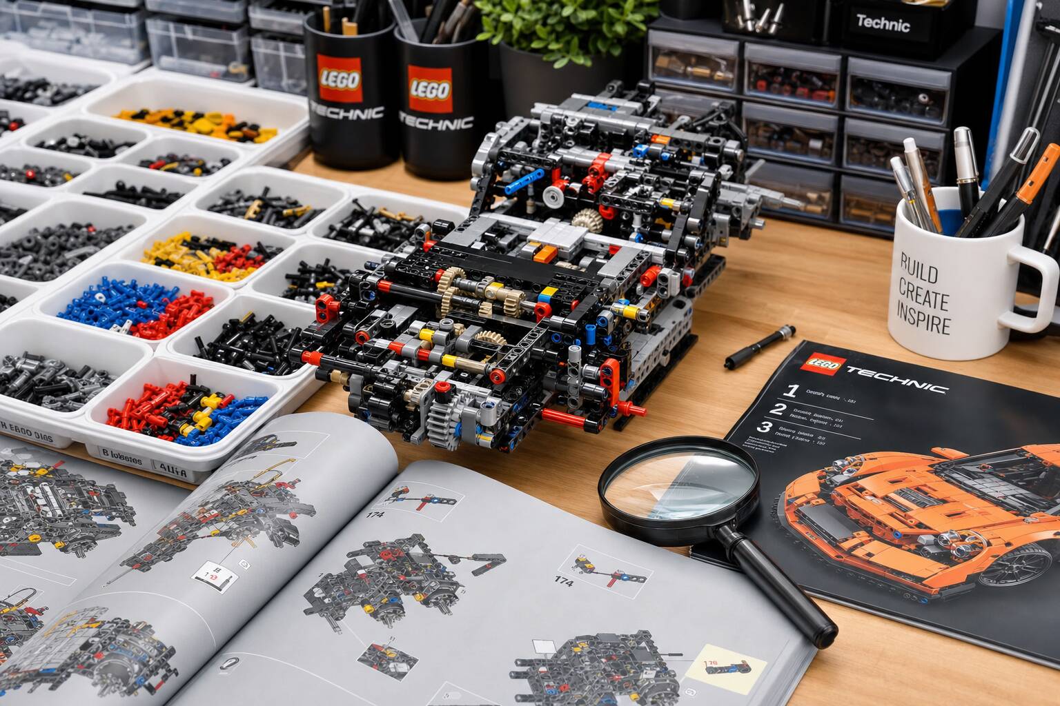 LEGO collector workspace assembly instructions complete sheets building guide pieces sorted collection management hobby organization