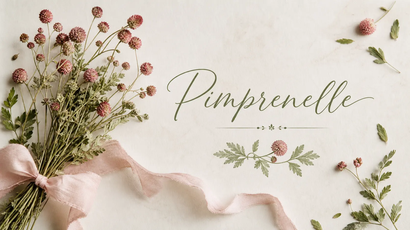 Pimprenelle prénom — fleurs sauvages calligraphie, origine botanique, élégance naturelle poétique
