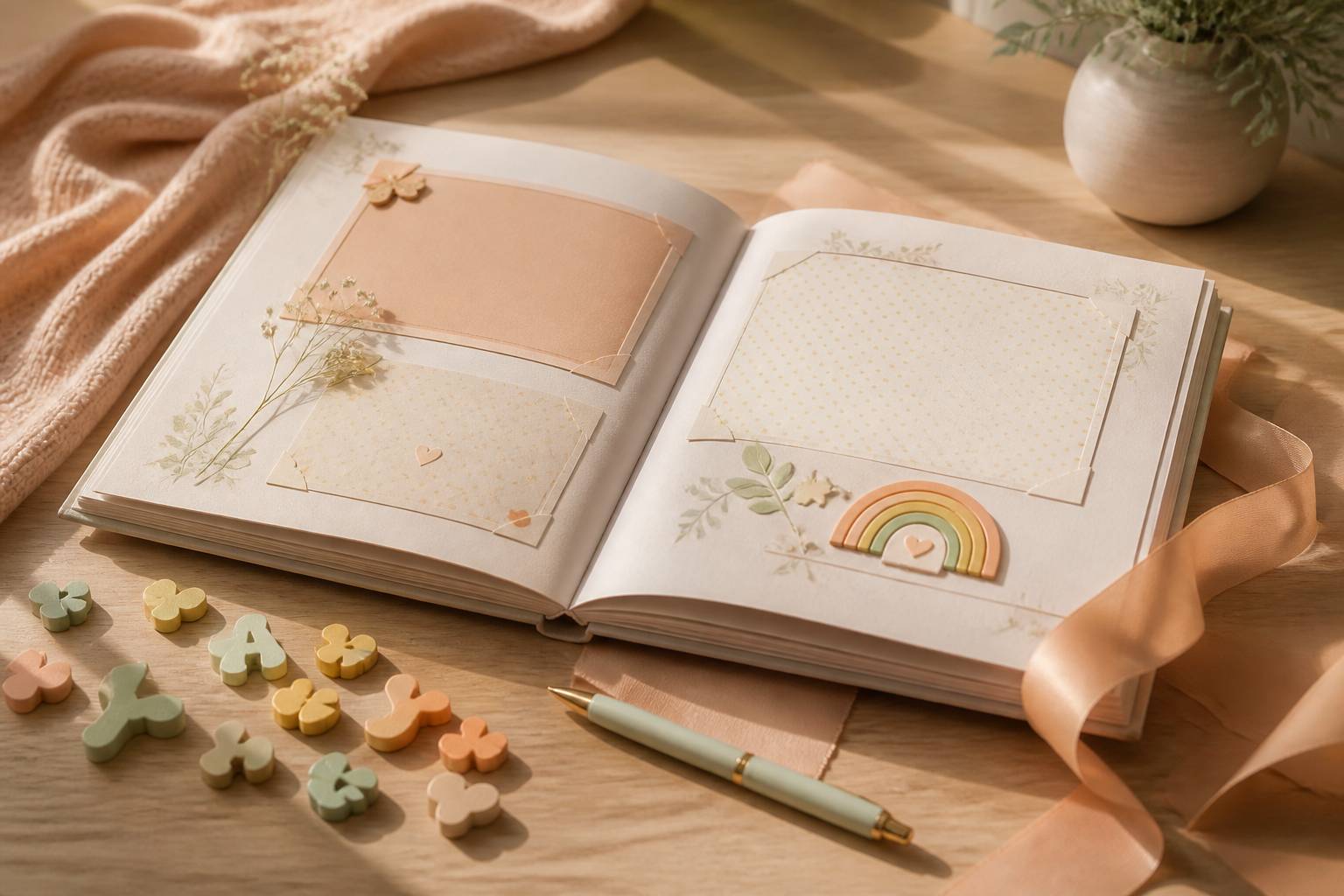 Carnet de naissance et lettres en bois colorées