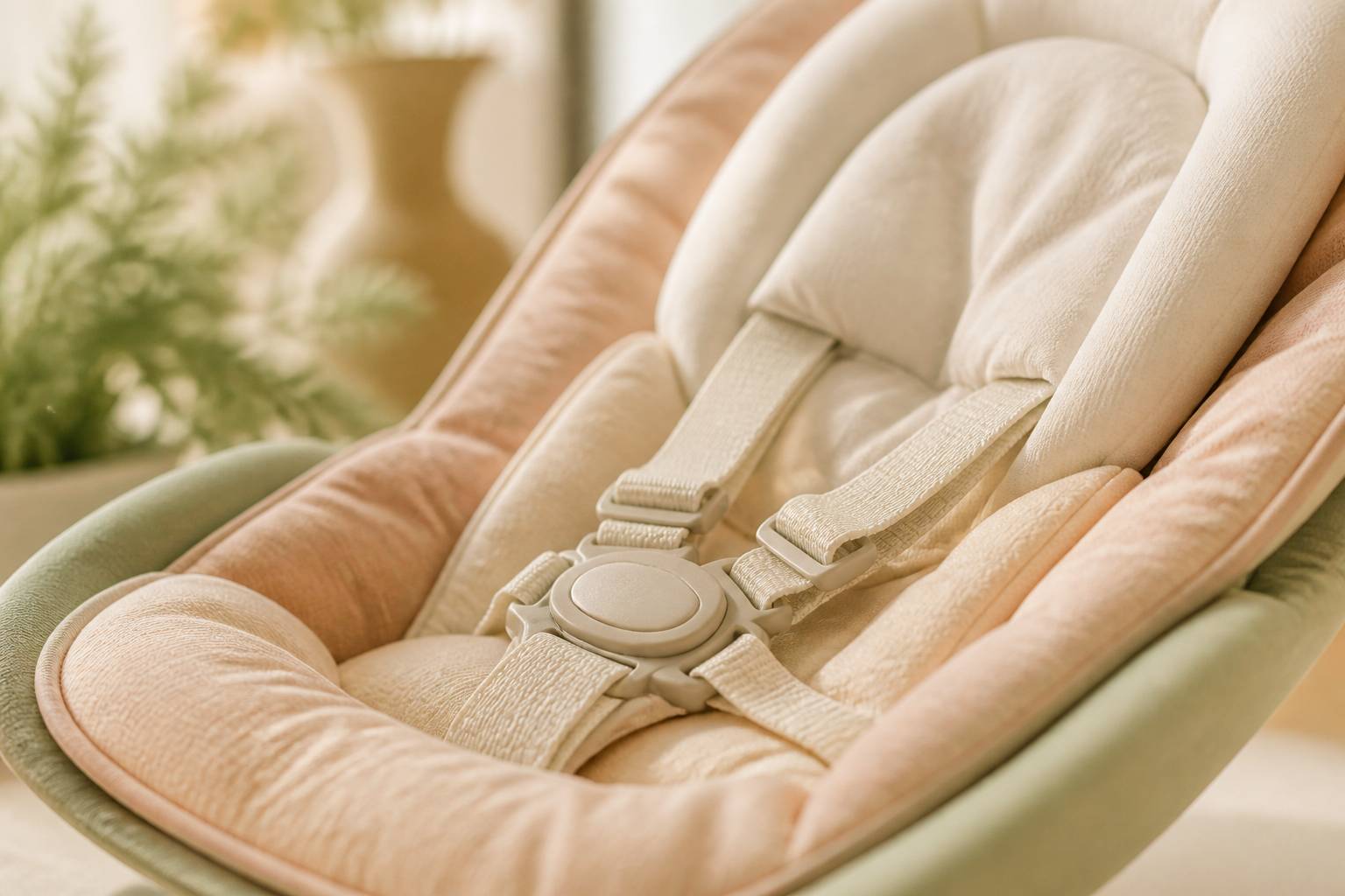 Harnais et réducteur d'un transat bébé en gros plan