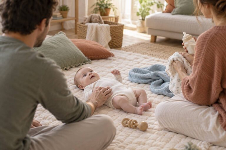 Illustration éditoriale du sujet : Bébé mois par mois : étapes d'éveil et repères de développement
