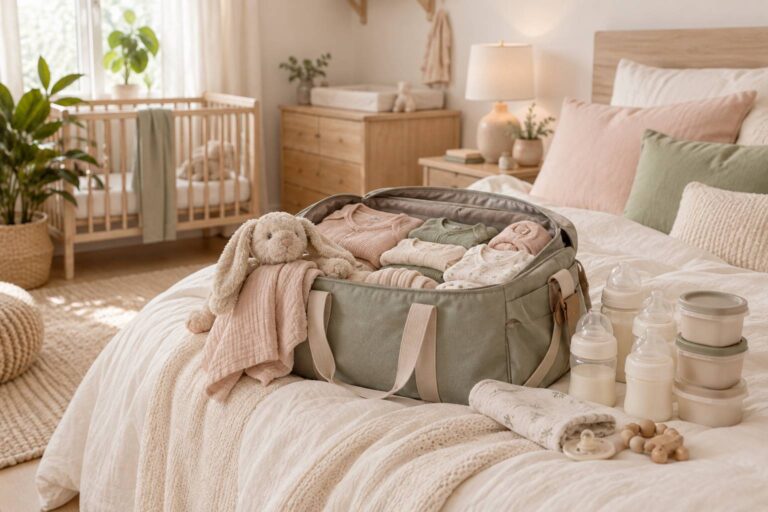 Sac de voyage pour bebe avec biberons et vetements plies